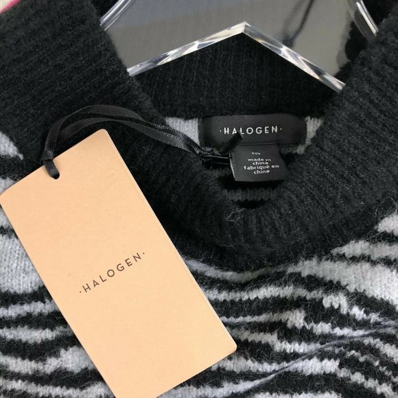 NWT Halogen Mock Neck Zebra Swirl Print Pullover Sweater Contrast Trim Black M - Picture 6 of 6